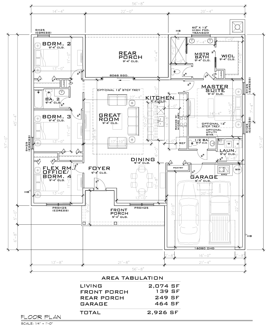 Black and white floor plan of a residence labeled ‘RESIDENCE FLOORPLAN’ showing a garage, entry porch, foyer, dining room, great room, kitchen, master bedroom, master bathroom, bedroom, and covered porch.