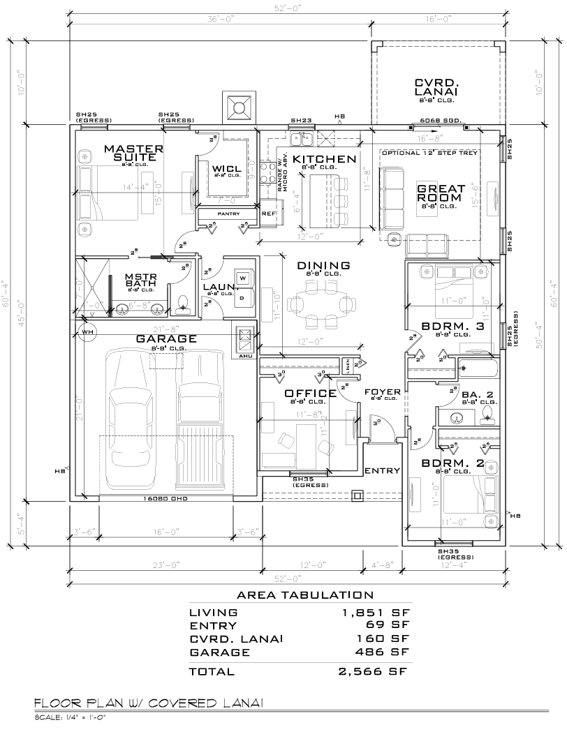 Black and white floor plan of a residence labeled ‘RESIDENCE FLOORPLAN’ showing a garage, entry porch, foyer, dining room, great room, kitchen, master bedroom, master bathroom, bedroom, and covered porch.